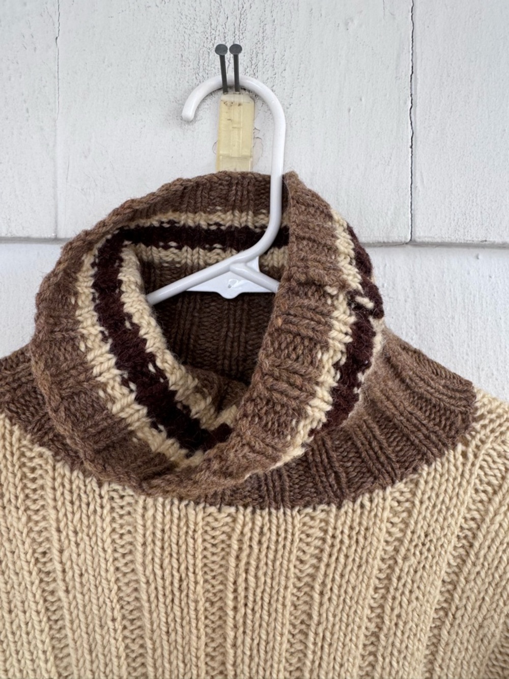Vintage Ralph Lauren Polo Country Hand Knit Turtleneck Sweater Tan size Large - Picture 2 of 6